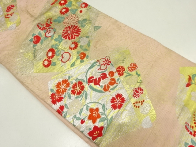 アンティーク　絽巻物に草花模様織り出し名古屋帯